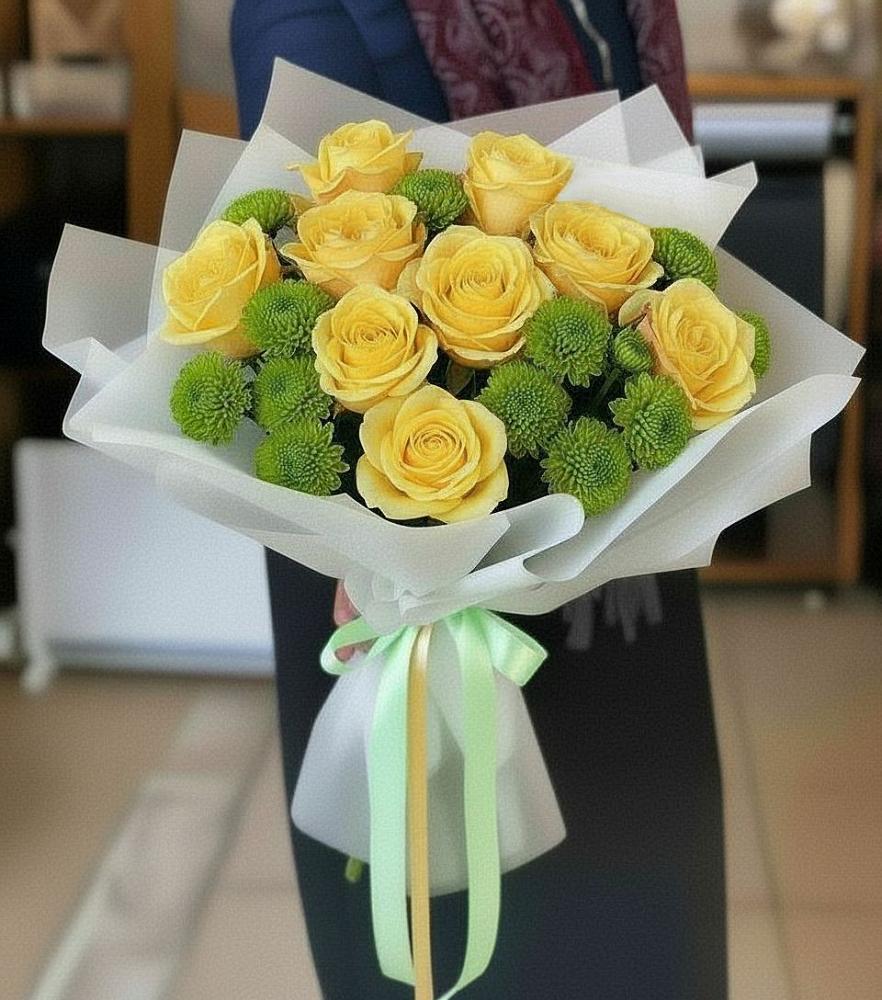 Букет цветов из: Хризантемы и Розы в Кромы