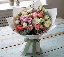 Букет далекие берега в Кромы Букет цветов из:  Розы, Лизиантусы и Гвоздики в Кромы