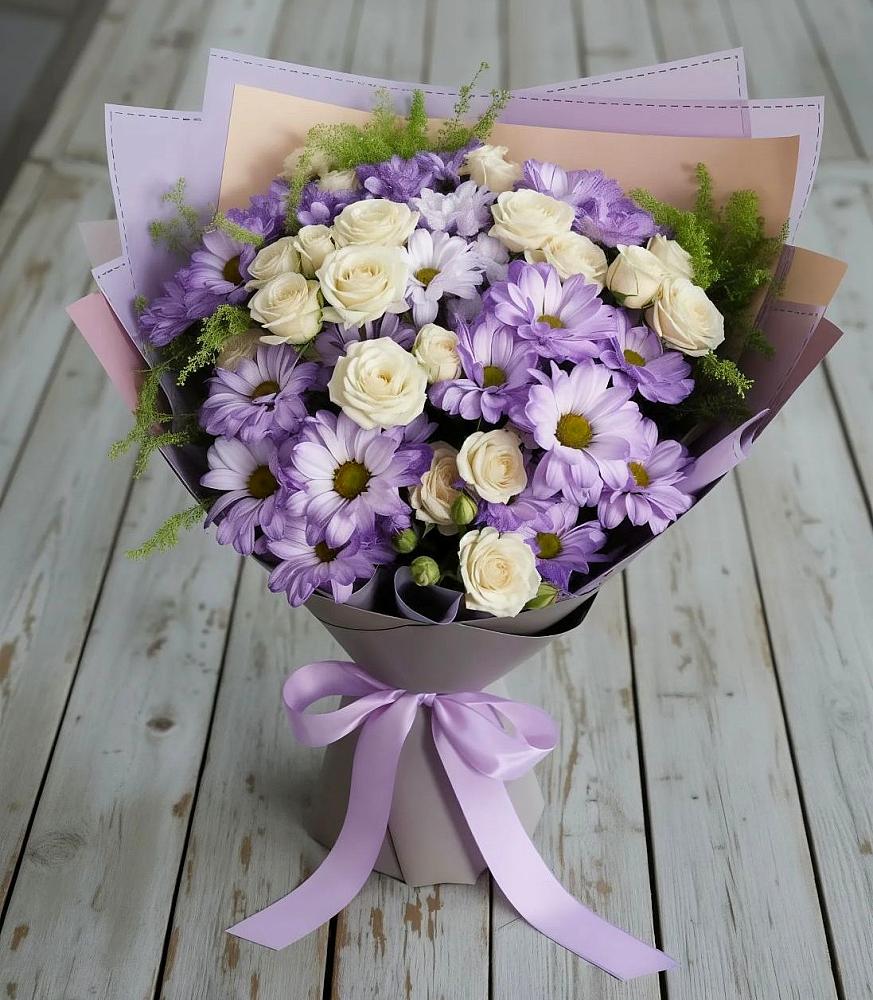 Букет цветов из: Хризантемы и Розы в Кромы